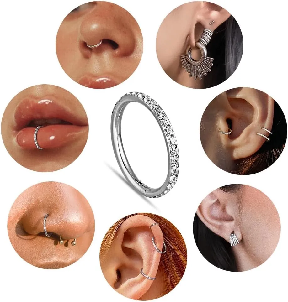 10 PCS Septum Rings Hoop with CZ, 16G/1.2*(6-8-10)mm earrings Surgical Stainless Steel ear gauges weight,Segment Nose Rings, Cartilage Clicker Hoop Earrings for Rook, Daith, Tragus,Gold Silver