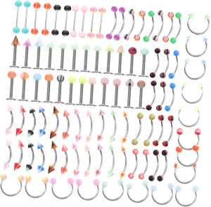 110pc Mixed Jewelry Kit Studs Navel Nails Lip Studs Eyebrow Bars Tongue Rings