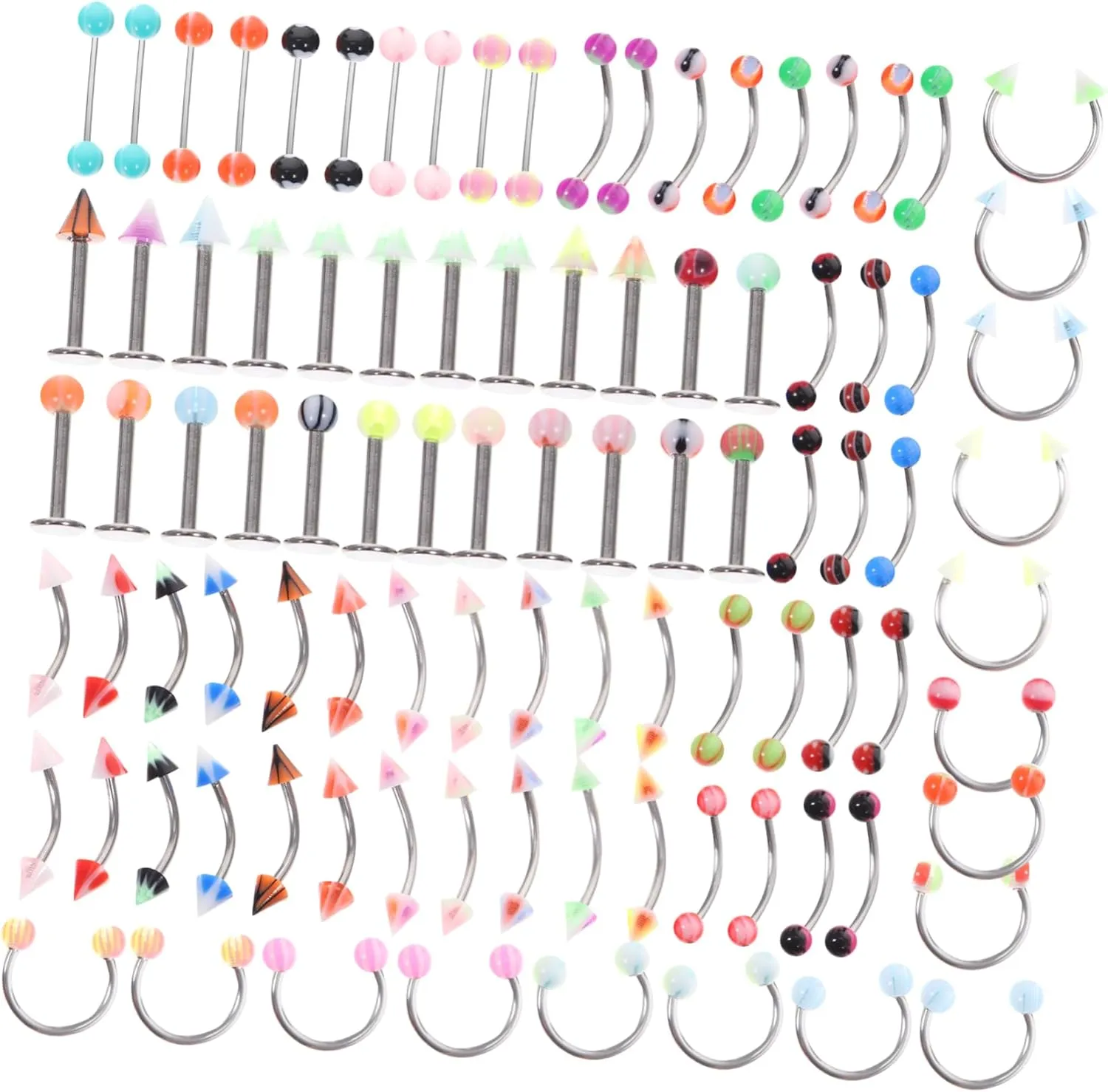 110pc Mixed Jewelry Kit Studs Navel Nails Lip Studs Eyebrow Bars Tongue Rings