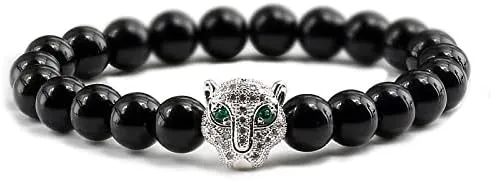 12 Style Bracelet Men Black Lava Healing Balance Beads Reiki Buddha Prayer Natural Stone Yoga Bracelet For Women Leopard Head BR2G8 (Black Light-S 1)