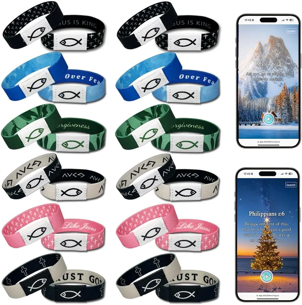 12Pack Daily Bible Verse Bracelets, NFC Bible Verse Bracelet, Wearable Christian Inspirational Religious Jewelry Gifts for Teens Men Women