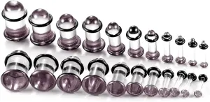 12Pcs/10Pcs/6Pcs Single Flare Glass Stretching kits Short Taper Expander with Rubber O-Rings,1.6-12mm(14G-00G) Full Size Ear Gauges Tunnels Plugs,6 colors Cylindrical Body Piercing