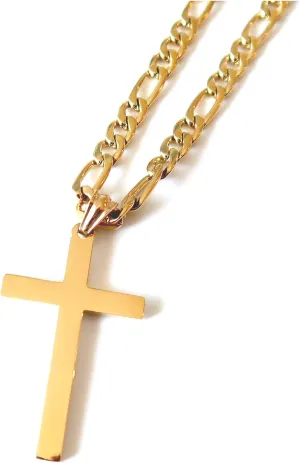 14K Gold Figaro link Chain Cross Pendant Necklace Gold filled Clasp for Men,Husband, boys, Teens Thin for Charms Miami Cuban Link Diamond Cut Fashion jewelry