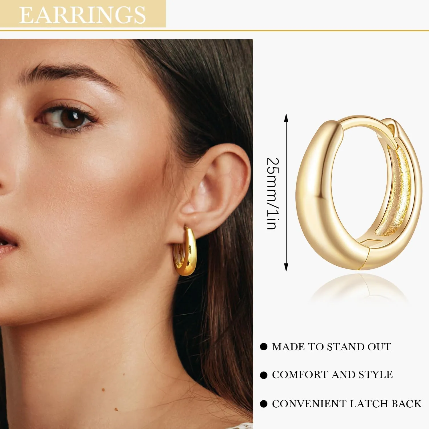 14K Gold Hoop Earrings for Women Gold Earrings Small Huggie Hoop Earrings for Women Earrings Smooth Design 20 MM/ 25 MM