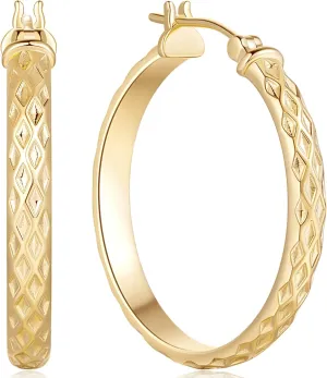 14k Gold Hoop Earrings for Womens Hoop Earrings 14 Karat Gold Hoop Earrings Delicate Diamond-Cut Gold Jewelry Impressively Sized, 30mm