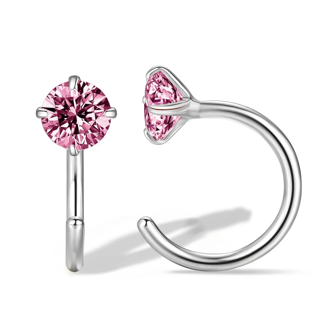14k Gold Plated 925 Sterling Silver Small Half Huggie Hoop Earrings for Women Girls, Hypoallergenic Colored Cartilage Earring Studs | Gold Earrings for Women (White Gold, Pink Crystal)