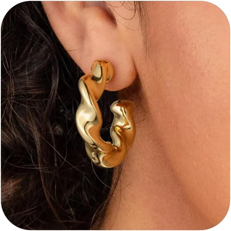 14K Gold-Plated Chunky Gold Earrings for Women Twisted Heart Star Hoop Earrings for Women Trendy Jewelry