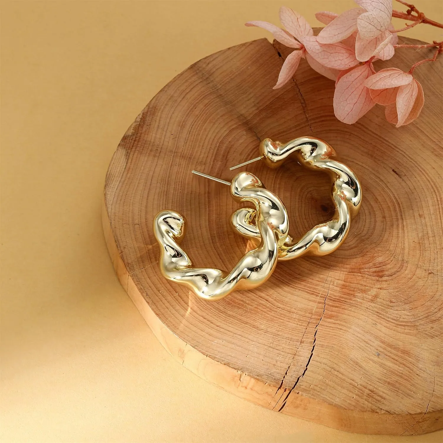 14K Gold-Plated Chunky Gold Earrings for Women Twisted Heart Star Hoop Earrings for Women Trendy Jewelry
