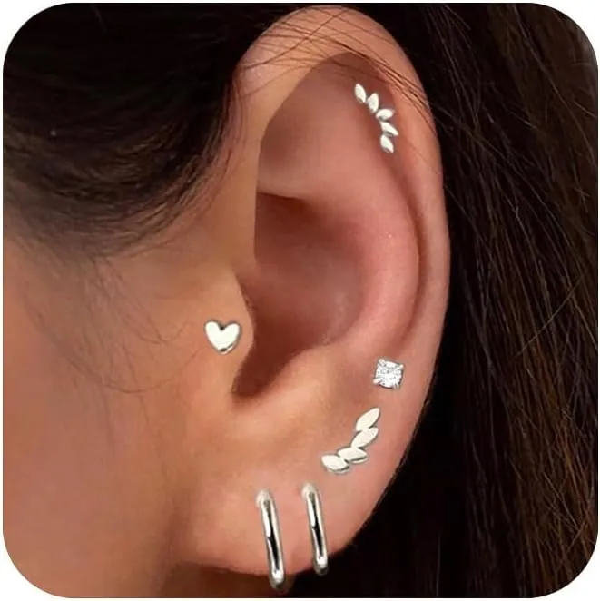 14k Gold Plated Stud Earrings Set for Women, 20g Cartilage Earrings, Minimalist Small Huggie Hoop Earrings Set for Multiple Piercing