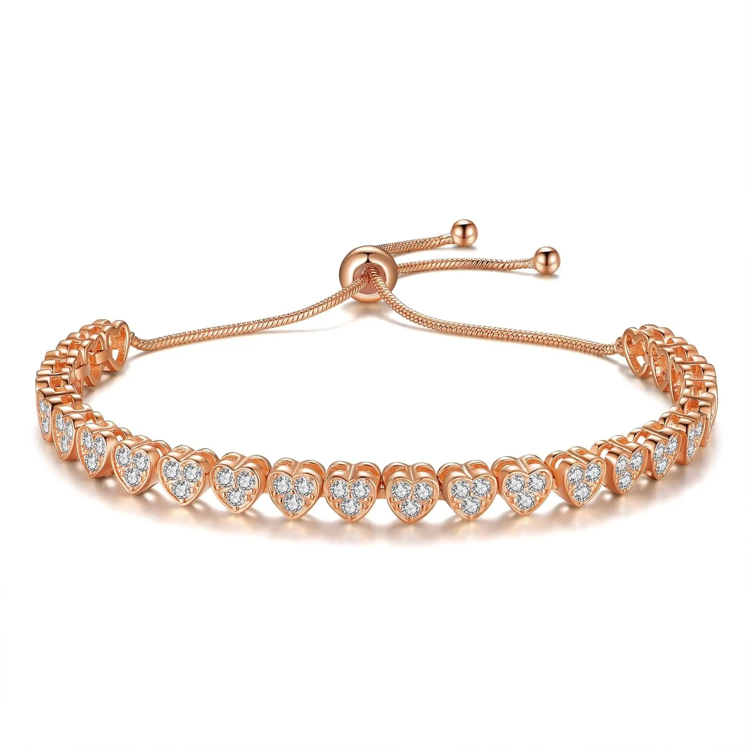 14K Gold Rose Gold White Gold Plated Cubic Zirconia Tennis Bracelet for Women Heart Shape CZ Adjustable Tennis Bracelet Fashion Jewelry Gifts for Women Girls