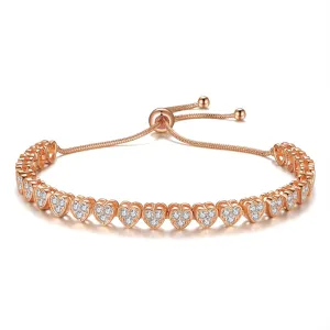 14K Gold Rose Gold White Gold Plated Cubic Zirconia Tennis Bracelet for Women Heart Shape CZ Adjustable Tennis Bracelet Fashion Jewelry Gifts for Women Girls