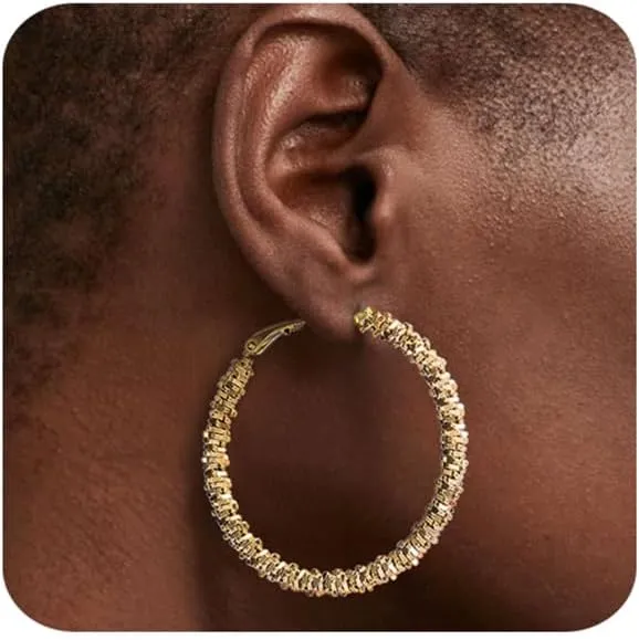 14k Gold/Silver Hoop Earrings For Women,Large Thick Gold Chunky Hoop Earrings