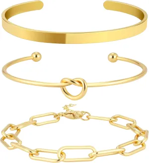14K Real Gold Plated Bracelets for Women Stack,Bangle Cuff Bracelet Set Non Tarnish Jewelry for Women Trendy