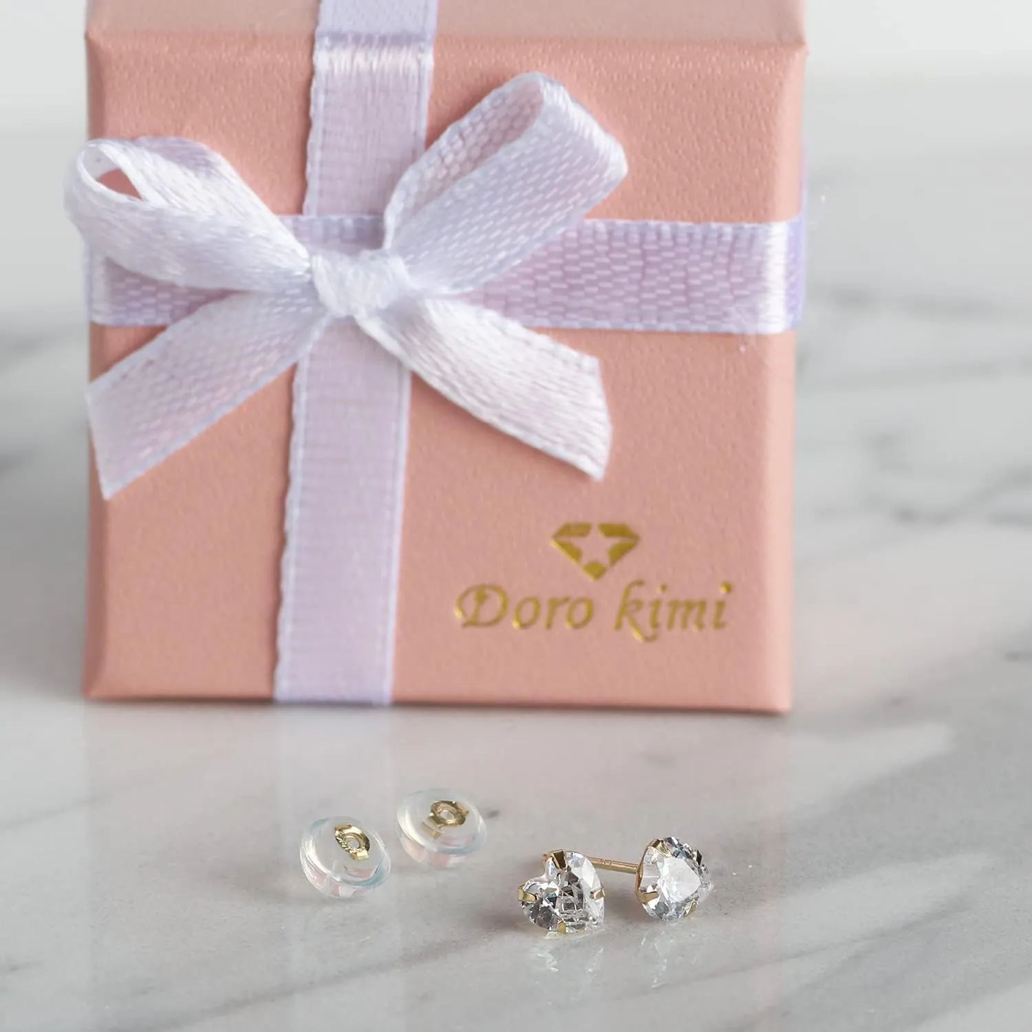 14k real solid Yellow Gold white cz Stud chunky Earrings for women Cubic Zirconia with 14k gold silicone earring flat backs