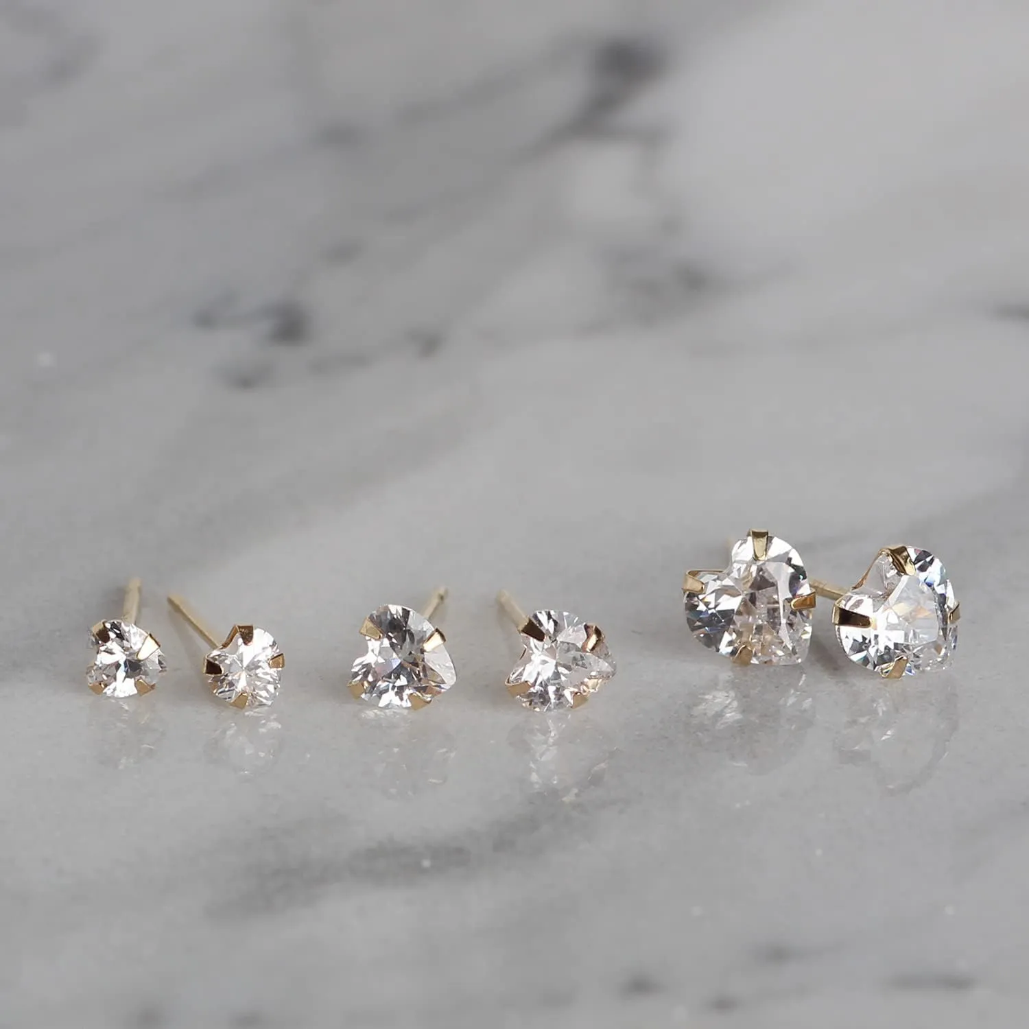 14k real solid Yellow Gold white cz Stud chunky Earrings for women Cubic Zirconia with 14k gold silicone earring flat backs