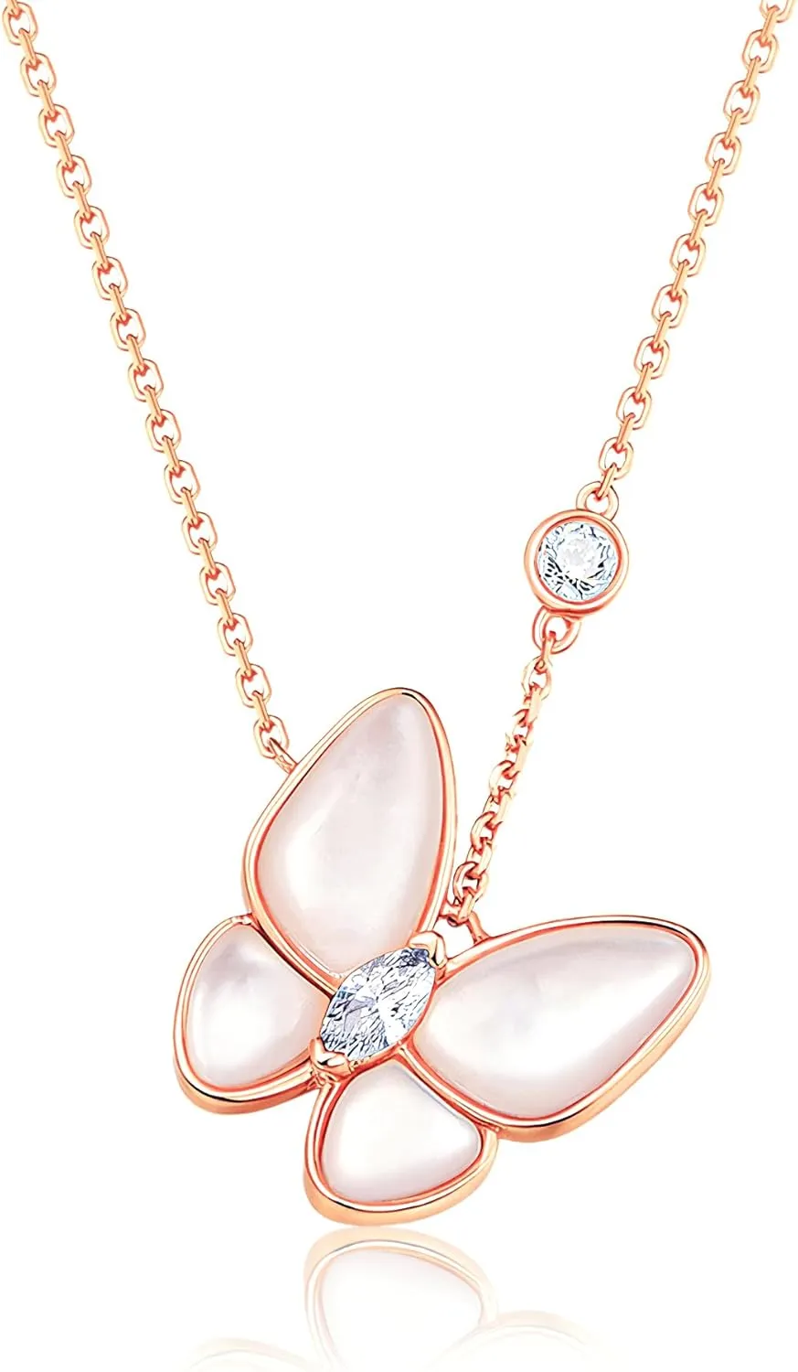 14K Rose Gold Dainty Butterfly Necklaces for Women Trendy Cute Mother of Pearl Shell Pendant Necklace, Jewelry Rose Box Necklace Gifts for Her Woman Wife Mom