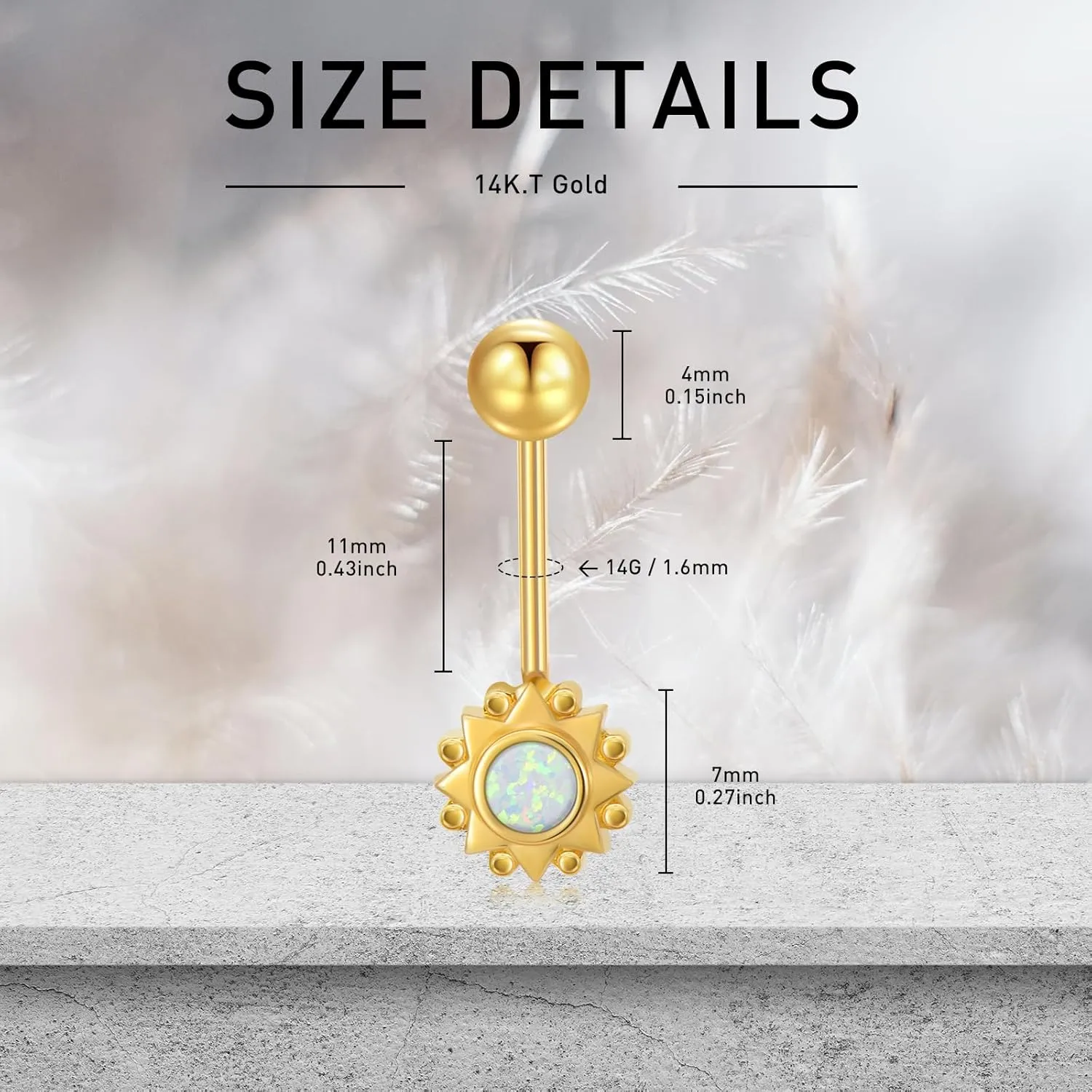 14K Solid Gold Belly Button Rings 14G Yellow Gold Sun Symbol Belly Button Rings Chic 14K Gold Flower Dangle Belly Button Rings Body Piercing Jewelry for Women