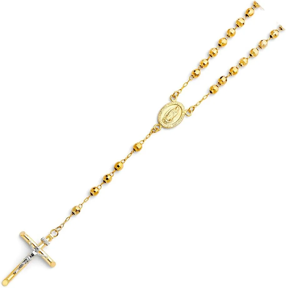 14k Yellow Gold 4mm Rosary Necklace - 20"