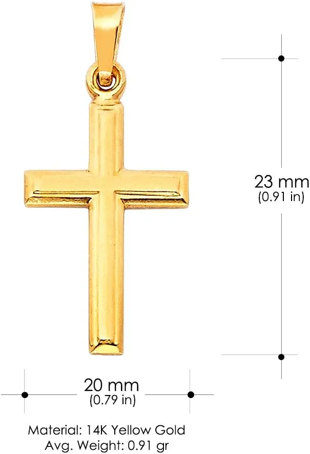 14K Yellow Gold Cross Pendant with 1.7mm Flat Open Wheat Chain Chain Necklace