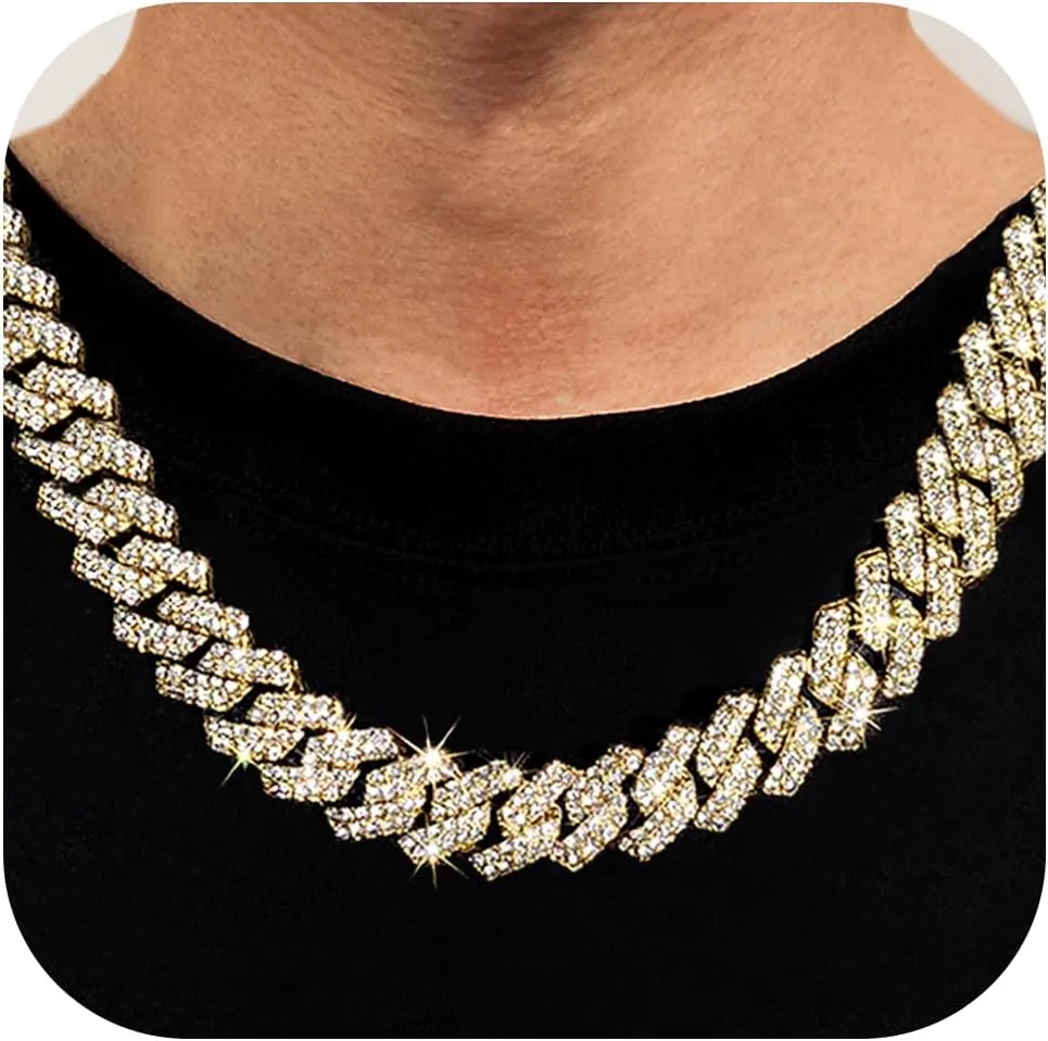 14mm Cuban Link Chain for Men Iced Out Miami Cuban Link Chain Necklace Bracelet for Men Women Bling Diamond Cuban Chains Bracelets/Necklaces Hip Hop Jewelry