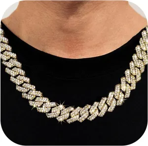 14mm Cuban Link Chain for Men Iced Out Miami Cuban Link Chain Necklace Bracelet for Men Women Bling Diamond Cuban Chains Bracelets/Necklaces Hip Hop Jewelry