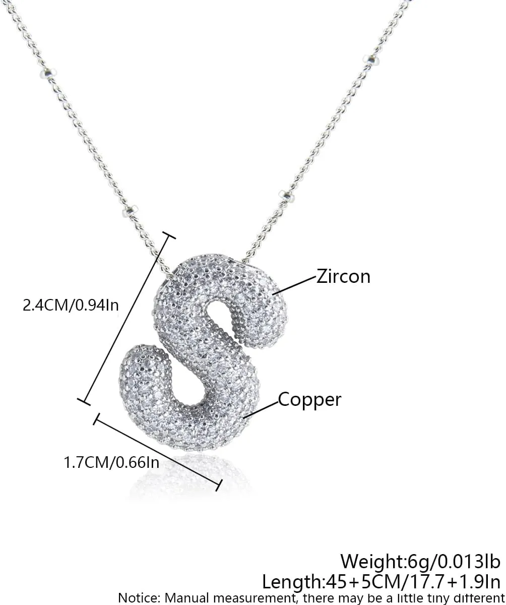 18k Gold Plated Dainty Cubic Zirconia Bubble Alphabet 26 A-Z Letter Necklace, Personalized Monogram Necklace,Balloon Initial Necklace for Women Female