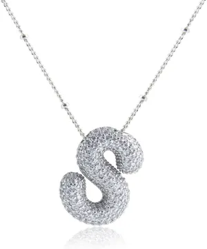 18k Gold Plated Dainty Cubic Zirconia Bubble Alphabet 26 A-Z Letter Necklace, Personalized Monogram Necklace,Balloon Initial Necklace for Women Female