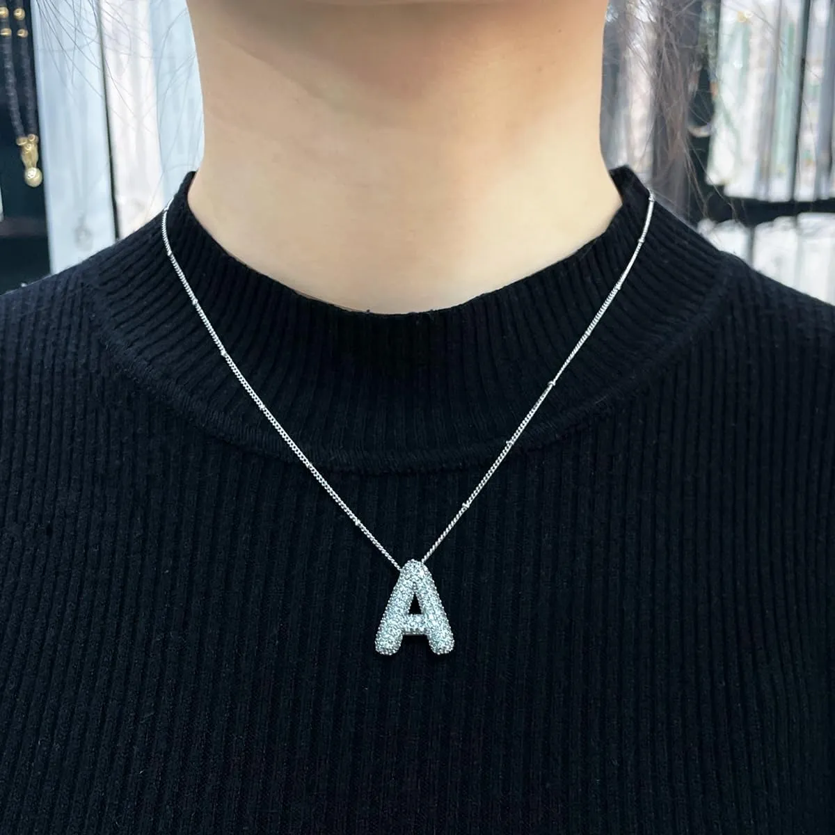 18k Gold Plated Dainty Cubic Zirconia Bubble Alphabet 26 A-Z Letter Necklace, Personalized Monogram Necklace,Balloon Initial Necklace for Women Female