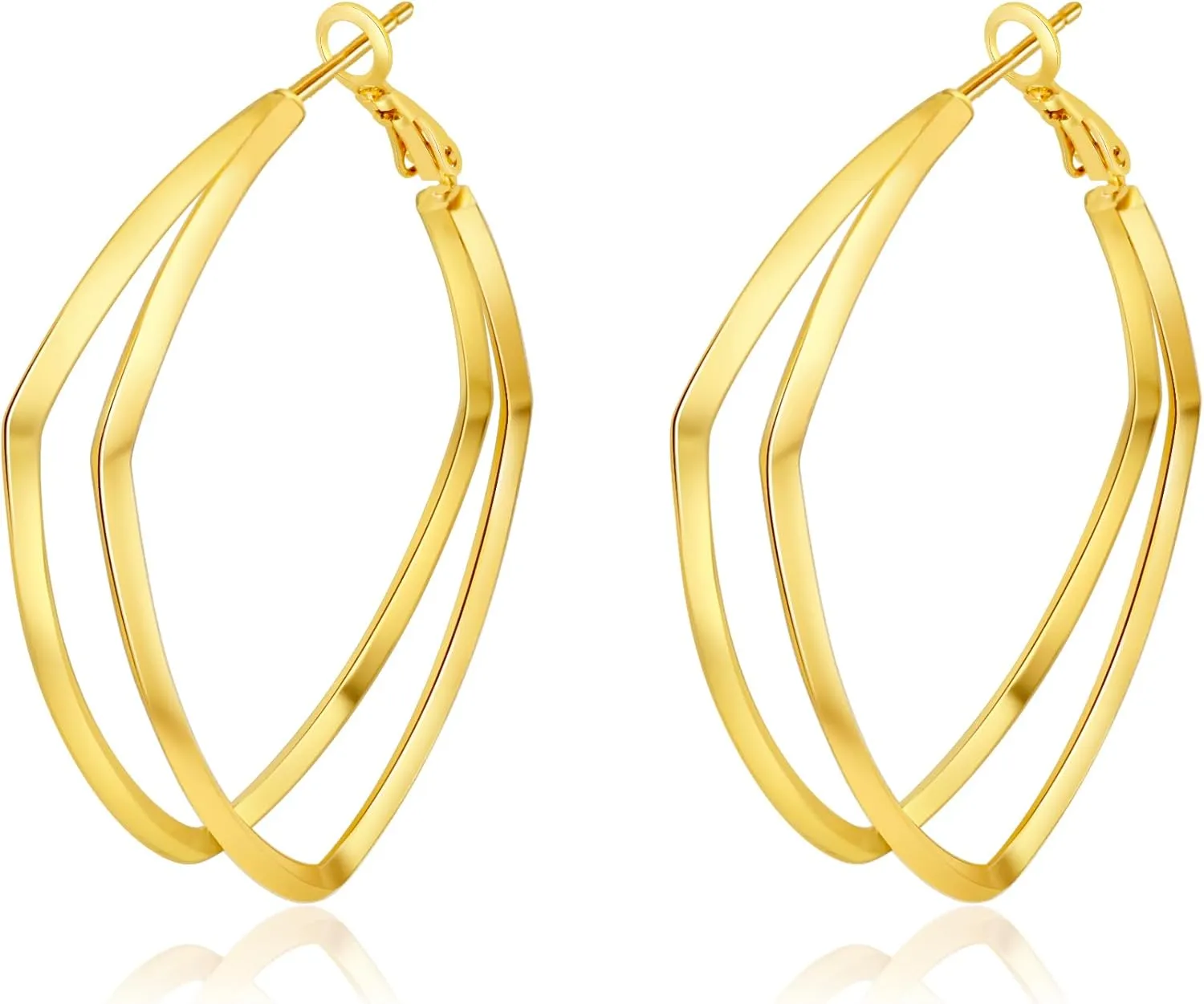 18K Gold Plated Square Hoop Earrings for Women Double Hoop Earrings Lightweight Gold Square Earrings