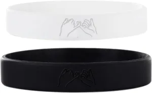 2 Pack-Her King His Queen/Pinky Promise/Sun & Moon Couple Bracelets 12mm Silicone Rubber Bracelets Wristband for Boyfriend Girlfriend,Engagement Wedding Bracets Set