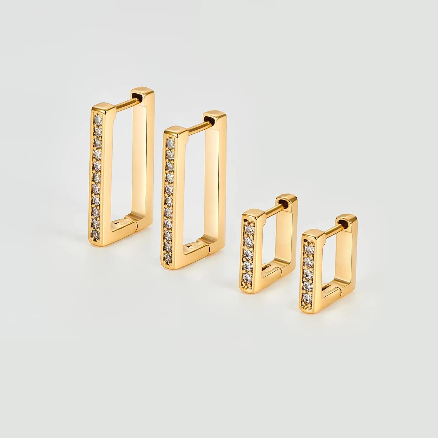 2 Pairs 14K Gold Plated Minimalist Hoop Earrings Small Dainty Geometric Square and Rectangle Huggies Hoops for Girls Women Gift, gold, silver and black