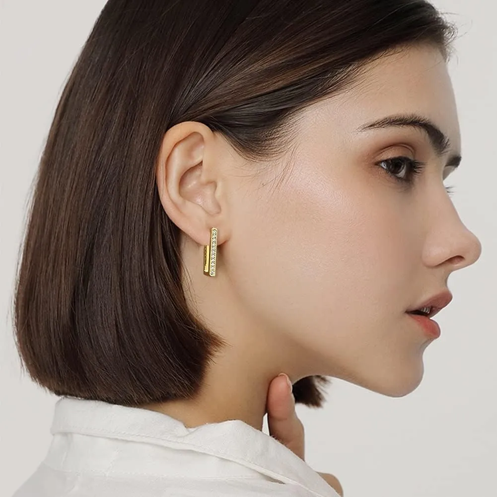 2 Pairs 14K Gold Plated Minimalist Hoop Earrings Small Dainty Geometric Square and Rectangle Huggies Hoops for Girls Women Gift, gold, silver and black
