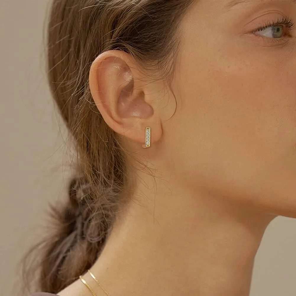 2 Pairs 14K Gold Plated Minimalist Hoop Earrings Small Dainty Geometric Square and Rectangle Huggies Hoops for Girls Women Gift, gold, silver and black