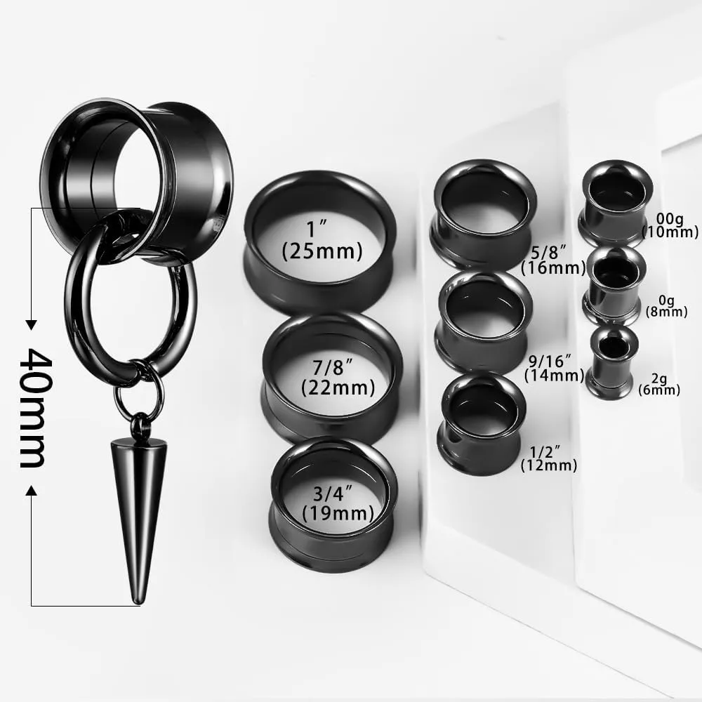 2 PCS Ear Gauges Classic Horn with Tip Taper for Stretched Ears Hypoallergenic 316 Stainless Steel Ear cuff Tunels plugs 00G 8mm-16mm(0G-5/8'') Body Piercing Jewelry