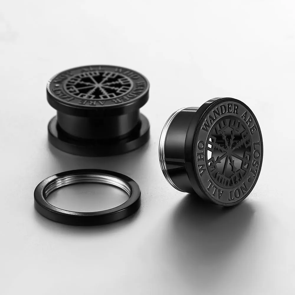 2 PCS ear gauges with[Not all who wander are lost] Ear Tunnels Plugs 316 Stainless Steel Ear Gauges Weight Saddle Plugs Hypoallergenic expander Piercing Body Jewelry