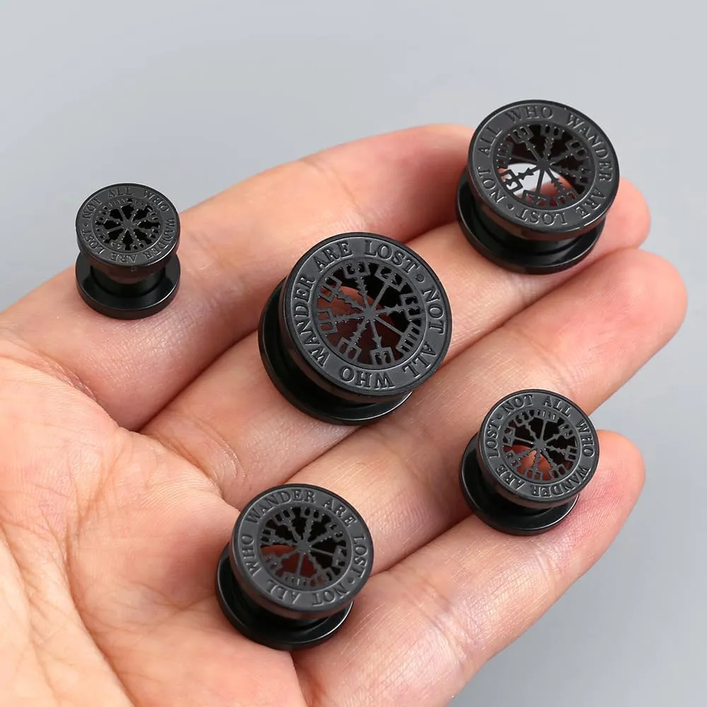 2 PCS ear gauges with[Not all who wander are lost] Ear Tunnels Plugs 316 Stainless Steel Ear Gauges Weight Saddle Plugs Hypoallergenic expander Piercing Body Jewelry