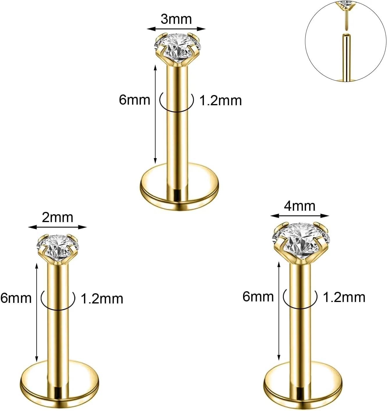 20G 18G 16G 6mm Threadless Push in Nose Stud Rings for Women Men Stainless Steel Nose Studs Nostril Piercing Jewelry CZ Nose Rings Studs1.5MM 2MM 2.5MM 3MM 8Pcs Black Silver 14K Gold Filled