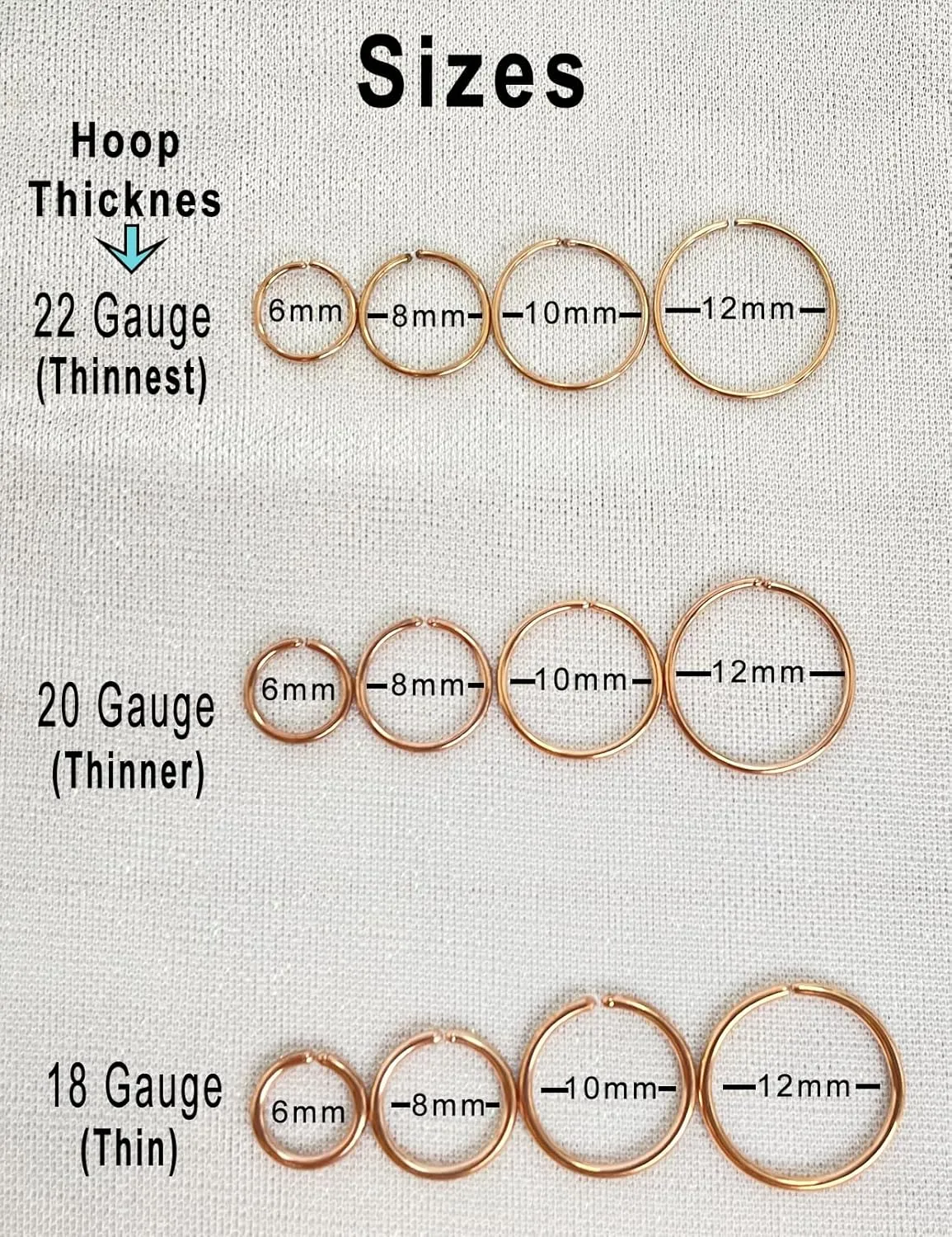 22G 20G 18G 6-12mm Gold Silver Rose Gold Black Blue Rainbow Small Hoop Earrings for Cartilage Nose, Piercing Hoop Ring Nose Rings Hoop Tragus Helix Daith Rook Snug Piercing Rings Set of 4 Set of 2