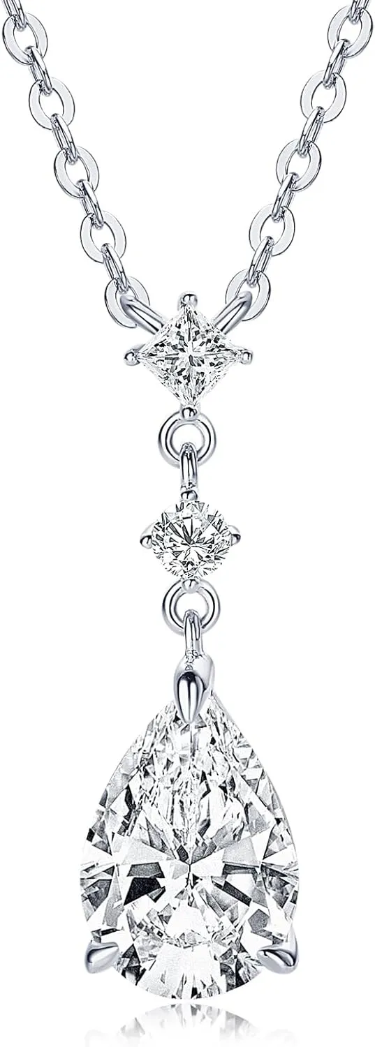 2CT Pear Cut Moissanite Pendant Necklace D Color VVS1 925 Sterling Silver Dainty Pendant for Women Wife Girlfriend Birthday Gifts