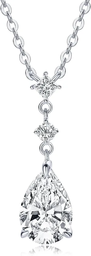 2CT Pear Cut Moissanite Pendant Necklace D Color VVS1 925 Sterling Silver Dainty Pendant for Women Wife Girlfriend Birthday Gifts