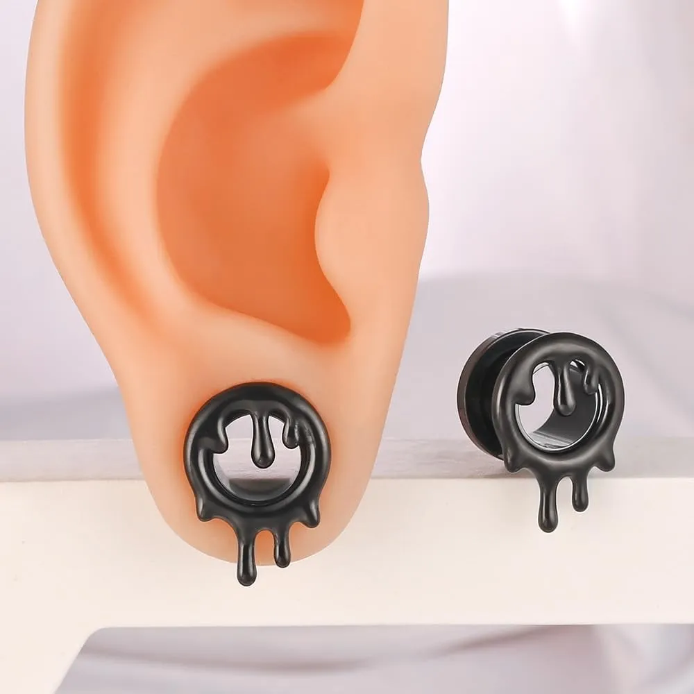 2PCS Cool Drops Ear Gauges for Stretched Hypoallergenic 316 Stainless Steel Ear Tunnels Plugs 8mm-25mm (0G-1") Body Piercing Jewelry for Women Men Halloween