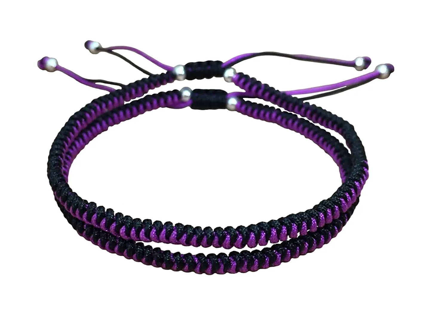 2PCS COUPLE BRACELET - Purple and Black Blend Adjustable Braided Shamballa Bracelets
