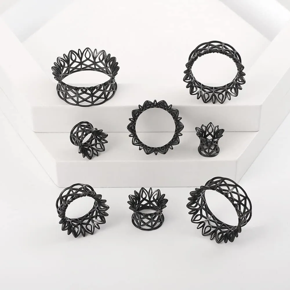 2PCS Hollow Crown Ear Gauges Hypoallergenic 316 Stainless Steel Breathing Ear Plugs Tunnels for Stretched Ears 8mm-25mm (0G-1") Body Piercing Jewelry for Women Men