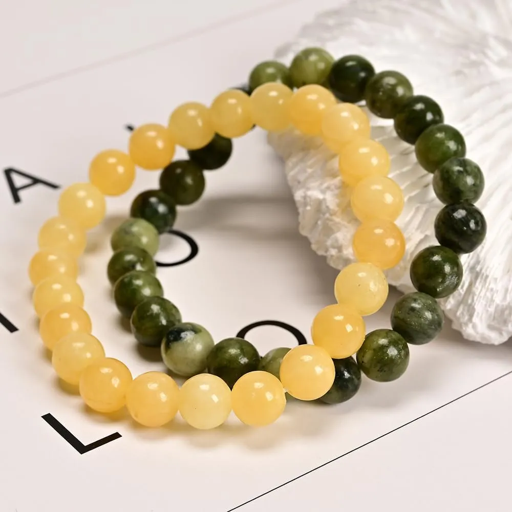 2Pcs Mixed Gemstones Bead Double Protection Bracelet Set-Stone Round Beaded Stretchy Bracelets for Women Men