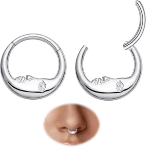 2pcs Nose Rings Hoops for Women-G23 Solid Titanium and 316L Surgical Steel Segment Septum Nose Rings sets,Helix Piercing Jewelry16G 8mm 10mm Teardrop Moon Face Cartilage Clicker Hoop Earrings for Rook,Daith,Tragus,Hypoallergenic