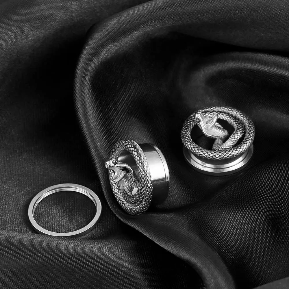 2PCS Snake Ear Plugs Gauges for Stretched Ears Hypoallergenic 316 Stainless Steel Ear Tunnels 8mm-25mm (0G-1") Body Piercing Jewelry for Women Men