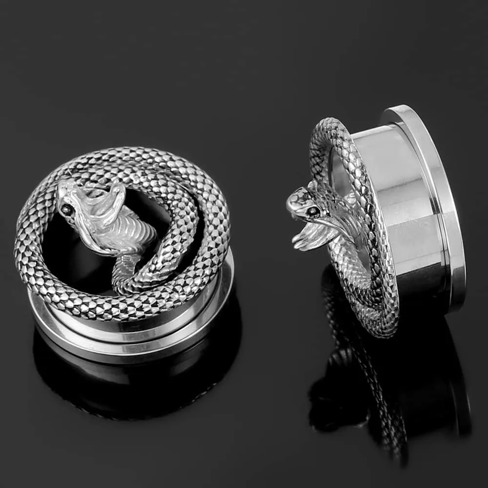 2PCS Snake Ear Plugs Gauges for Stretched Ears Hypoallergenic 316 Stainless Steel Ear Tunnels 8mm-25mm (0G-1") Body Piercing Jewelry for Women Men