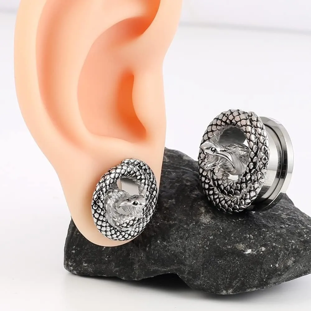 2PCS Snake Ear Plugs Gauges for Stretched Ears Hypoallergenic 316 Stainless Steel Ear Tunnels 8mm-25mm (0G-1") Body Piercing Jewelry for Women Men