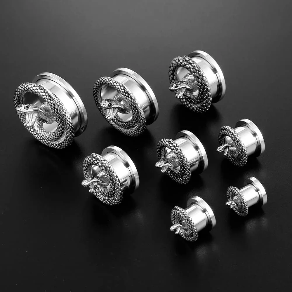 2PCS Snake Ear Plugs Gauges for Stretched Ears Hypoallergenic 316 Stainless Steel Ear Tunnels 8mm-25mm (0G-1") Body Piercing Jewelry for Women Men