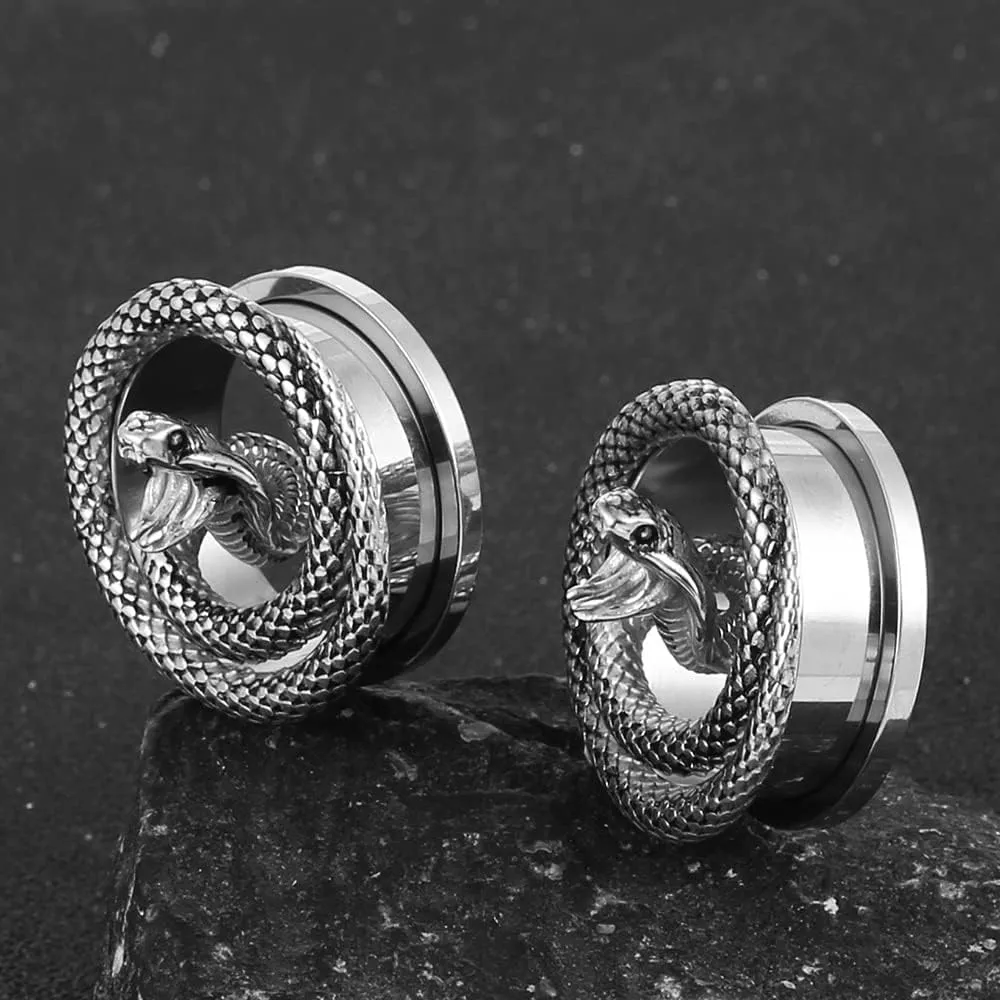 2PCS Snake Ear Plugs Gauges for Stretched Ears Hypoallergenic 316 Stainless Steel Ear Tunnels 8mm-25mm (0G-1") Body Piercing Jewelry for Women Men